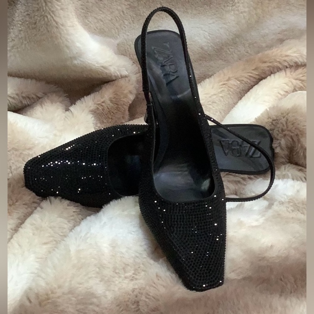 ZARA 🖤 NWOT 🖤 RHINESTONE SLINGBACK HEELS